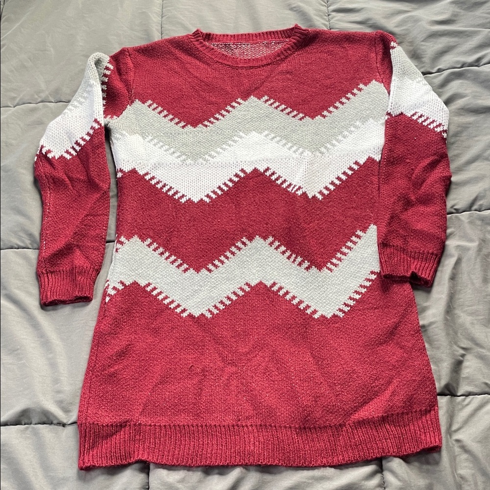 Chevron Pattern Burgundy/Red and Gray Sweater/Sweater Dress